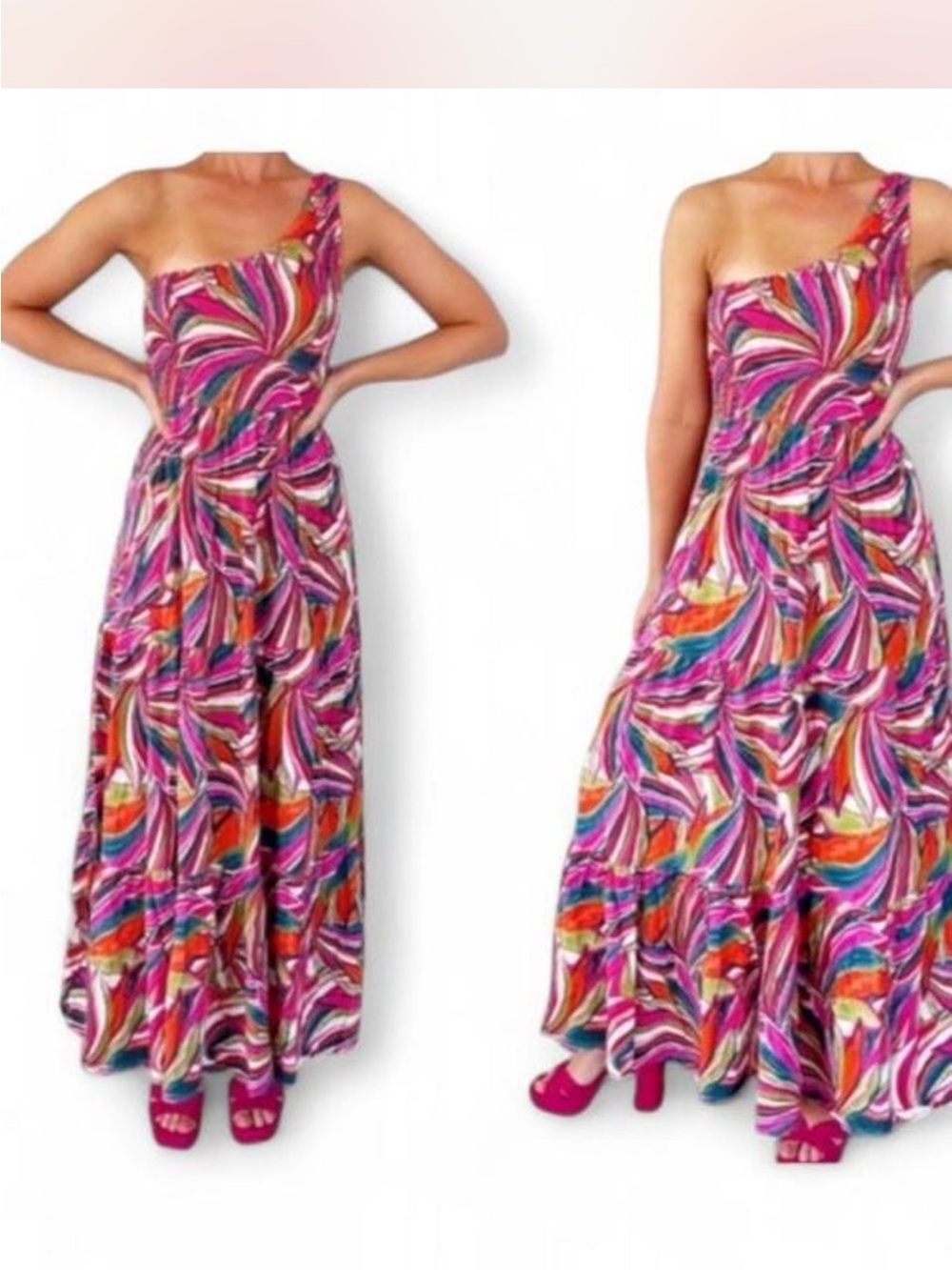 Abel the Label Anthropologie Kelissa Maxi Dress Small One Shoulder Colorful